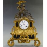Nineteenth century gilt brass and metal mantel clock with enamel Roman dial, Breguet style hands and