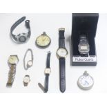 Nine various wrist and pocket watches including hallmarked silver and West End Watch Co pocket