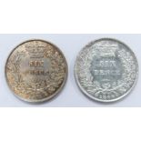 1844 young head Victorian sixpence together with an 1845 example, both GVF