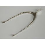 Hallmarked silver novelty sugar tongs formed as a wishbone, Birmingham 1947 maker James Swann & Son,