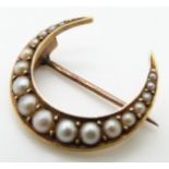 Victorian crescent brooch set with graduated seed pearls in Exeter jewellery box