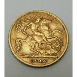 George V 1914 gold half sovereign