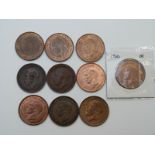 A small collection of George V and George VI pennies in EF-unc condition together with a 1918 KN