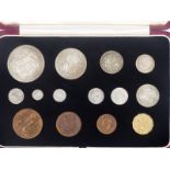 George VI 1937 specimen coin set comprising 14 coins from crown to Maundy penny, in original case,
