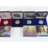 Four Royal Mint silver proof crowns comprising 2002 Golden Jubilee, 2002 Queen Elizabeth the Queen