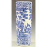 A 19th/20thC Chinese blue and white porcelain stick/umbrella stand decorated with figures amongst