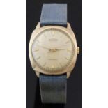 Roamer Premier 9ct gold gentleman's wristwatch with gold hands and markers, champagne face and