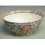 A 19thC Chinese famille rose pedestal punch bowl, height 12.5cm, diameter 30cm