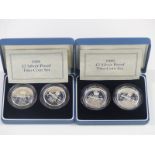 Two Royal Mint 1989 £2 silver proof two coin sets, in original cases