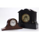 Nineteenth century slate mantel clock, the two train movement by the Ansonia Clock Company, New