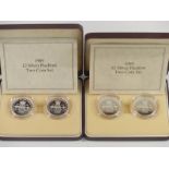 Two Royal Mint 1989 £2 silver proof Piedfort two coin sets, in original cases