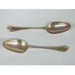 A pair of Georgian bottom hallmarked silver tablespoons, London possibly 1776 but date letter