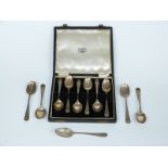 Cased set of six hallmarked silver teaspoons and five further hallmarked silver teaspoons, weight
