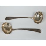 A pair of Georgian hallmarked silver Old English pattern ladles, London 1805 maker Stephen Adams