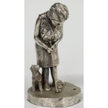 Modern hallmarked silver novelty figure modelled as a lady golfer with dog beside, Sheffield 1997