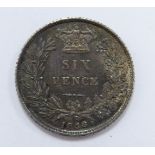 1858 young head Victorian sixpence near EF with striking flaw obverse, blue tone