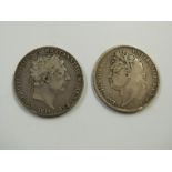 George III 1819 LIX crown together with a George IV 1822 TERITO example, both F