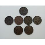 Seven copper pennies comprising three George IV examples, three William IV examples, F or better,