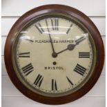 Nineteenth century mahogany cased wall clock by Pleasance and Harper, Bristol, with ivory painted