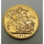 George V 1911 gold full sovereign, 'C' mint mark for Ottowa mint