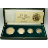 Elizabeth II 1980 proof gold four coin sovereign set comprising five pound, double, full and half