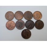 WW1 era George V pennies, 1914-1918, some EF/unc with lustre, one 1918 KN, lower mintage example