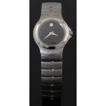 Movado Sports edition ladies wristwatch ref. 0604835 with silver dauphine hands, black face,
