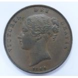 1844 Victorian copper penny, NVF, ornamental trident