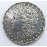 1897 USA Morgan dollar, no mint mark so Philadelphia, VF