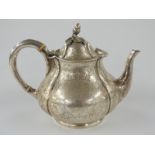 Victorian hallmarked teapot of bulbous lobed form, London 1854 maker Smith, Nicholson & Co, height