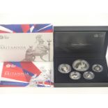 Royal Mint 2013 Britannia five coin silver proof set comprising one ounce down to 1/10 ounce, in