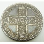1709 Queen Anne half crown, draped bust, plain moles reverse, OCTAVO edge, detail VF+ with toning