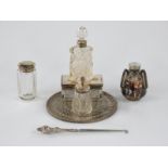 Four Victorian and later hallmarked silver mounted / lidded dressing table pots or bottles,