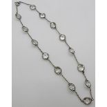 Art Deco platinum necklace set with clear paste, 17cm long