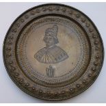 An 18th / 19th C  circular brass plaque with relief decoration of the doge of Venice, diameter 24cm