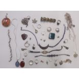 A quantity of silver jewellery including bracelet set with tiger's eye, Caithness ring, cufflinks,
