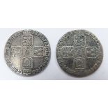 George II 1757 and 1758 old head plain angles sixpences, both F