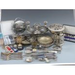 A quantity of silver plate including serving dishes, cutlery, candelabra etc