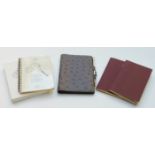 Hermes grey ostrich skin aide-memoire with silver Hermes pen