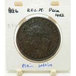 1826 George IV copper penny, plain saltire reverse, Peck 1422, Spink 3823