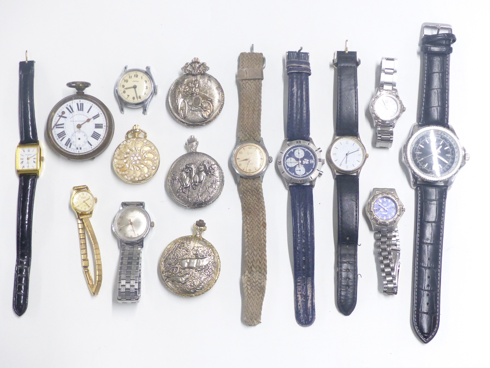 Fifteen various wrist and pocket watches including Timex, Terner, Swiss Army, Jaguar, Railway - Image 2 of 4