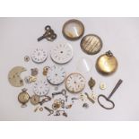 A collection of pocket watch movements and parts including Henry Peck, A. Goldstein of Rochester