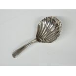 Georgian hallmarked silver caddy spoon with shell shaped bowl, London 1799 maker's mark JW, length