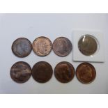Eight Edward VII pennies, EF+, various dates 1902 -1910