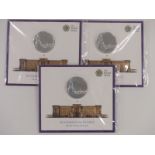 Three Royal Mint 2015 £100 fine silver Buckingham Palace coins, in original packaging