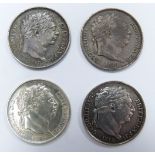 Four George III "bull head"  sixpences, 1816, 1817, 1818 and 1820, all VF