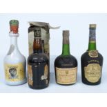 Four bottles of alcohol comprising comprising Hennessy Napoleon cognac, Courvoisier Napoleon cognac,