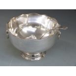 A large silver plated punch bowl, width 35cm and Elkington ladle