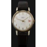 Smiths gold plated gentleman’s wristwatch with date aperture, gold hands and Arabic numerals, red