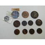 William IV copper pennies, halfpenny and farthings, various grades, together with some VF etc George